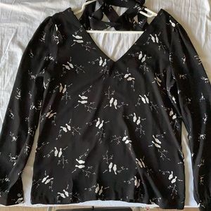 Loft black & white tie-back blouse